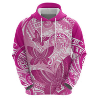 Personalised Polynesia Breast Cancer Awareness Zip Hoodie Think Pink Ribbon Polynesian Butterflies
