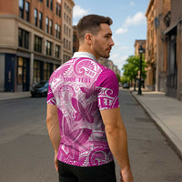 Personalised Polynesia Breast Cancer Awareness Zipper Polo Shirt Think Pink Ribbon Polynesian Butterflies LT14 - Polynesian Pride