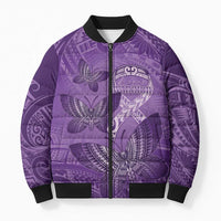Personalised Polynesia Lupus Awareness Month Bomber Puffer Jacket Warrior Purple Ribbon Polynesian Butterflies LT14 Unisex Purple - Polynesian Pride