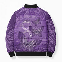 Personalised Polynesia Lupus Awareness Month Bomber Puffer Jacket Warrior Purple Ribbon Polynesian Butterflies LT14 - Polynesian Pride