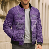 Personalised Polynesia Lupus Awareness Month Bomber Puffer Jacket Warrior Purple Ribbon Polynesian Butterflies LT14 - Polynesian Pride