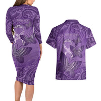 Personalised Polynesia Lupus Awareness Month Couples Matching Long Sleeve Bodycon Dress and Hawaiian Shirt Warrior Purple Ribbon Polynesian Butterflies