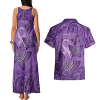 Personalised Polynesia Lupus Awareness Month Couples Matching Tank Maxi Dress and Hawaiian Shirt Warrior Purple Ribbon Polynesian Butterflies