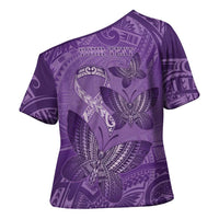 Personalised Polynesia Lupus Awareness Month Cross Shoulder Shirt Warrior Purple Ribbon Polynesian Butterflies LT14 - Polynesian Pride