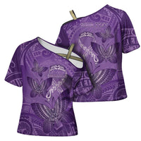 Personalised Polynesia Lupus Awareness Month Cross Shoulder Shirt Warrior Purple Ribbon Polynesian Butterflies LT14 - Polynesian Pride