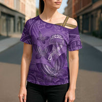 Personalised Polynesia Lupus Awareness Month Cross Shoulder Shirt Warrior Purple Ribbon Polynesian Butterflies LT14 - Polynesian Pride