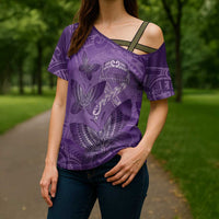 Personalised Polynesia Lupus Awareness Month Cross Shoulder Shirt Warrior Purple Ribbon Polynesian Butterflies LT14 - Polynesian Pride