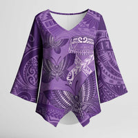 Personalised Polynesia Lupus Awareness Month Kimono Sleeve Blouse Warrior Purple Ribbon Polynesian Butterflies LT14 Female Purple - Polynesian Pride