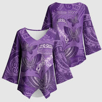 Personalised Polynesia Lupus Awareness Month Kimono Sleeve Blouse Warrior Purple Ribbon Polynesian Butterflies LT14 - Polynesian Pride