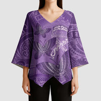 Personalised Polynesia Lupus Awareness Month Kimono Sleeve Blouse Warrior Purple Ribbon Polynesian Butterflies LT14 - Polynesian Pride