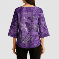 Personalised Polynesia Lupus Awareness Month Kimono Sleeve Blouse Warrior Purple Ribbon Polynesian Butterflies LT14 - Polynesian Pride