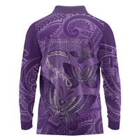 Personalised Polynesia Lupus Awareness Month Long Sleeve Polo Shirt Warrior Purple Ribbon Polynesian Butterflies