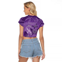Personalised Polynesia Lupus Awareness Month Raglan Cropped T Shirt Warrior Purple Ribbon Polynesian Butterflies LT14 - Polynesian Pride