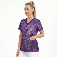 Personalised Polynesia Lupus Awareness Month Scrub Top Warrior Purple Ribbon Polynesian Butterflies LT14 - Polynesian Pride