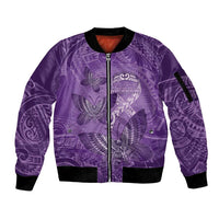 Personalised Polynesia Lupus Awareness Month Sleeve Zip Bomber Jacket Warrior Purple Ribbon Polynesian Butterflies