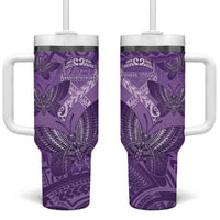 Personalised Polynesia Lupus Awareness Month Tumbler With Handle Warrior Purple Ribbon Polynesian Butterflies