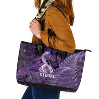 Lupus Awareness Month New Zealand Leather Tote Bag Be Strong Warrior Maori Silver Fern LT14 Purple - Polynesian Pride