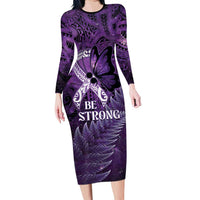 Lupus Awareness Month New Zealand Long Sleeve Bodycon Dress Be Strong Warrior Maori Silver Fern