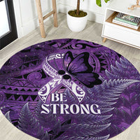 Lupus Awareness Month New Zealand Round Carpet Be Strong Warrior Maori Silver Fern LT14 Purple - Polynesian Pride