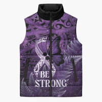Lupus Awareness Month New Zealand Sleeveless Puffer Jacket Be Strong Warrior Maori Silver Fern LT14 Unisex Purple - Polynesian Pride