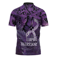 Lupus Awareness Month New Zealand Zipper Polo Shirt Be Strong Warrior Maori Silver Fern