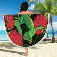 New Zealand Gecko Beach Blanket Aotearoa Maori With Pohutukawa Flowers