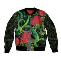 New Zealand Gecko Bomber Jacket Aotearoa Maori With Pohutukawa Flowers