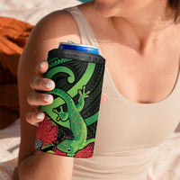 New Zealand Gecko 4 in 1 Can Cooler Tumbler Aotearoa Maori With Pohutukawa Flowers