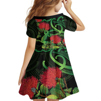 New Zealand Gecko Family Matching Long Sleeve Bodycon Dress and Hawaiian Shirt Aotearoa Maori With Pohutukawa Flowers LT14 - Polynesian Pride