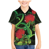 New Zealand Gecko Family Matching Mermaid Dress and Hawaiian Shirt Aotearoa Maori With Pohutukawa Flowers