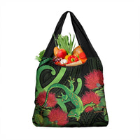 New Zealand Gecko Grocery Bag Aotearoa Maori With Pohutukawa Flowers