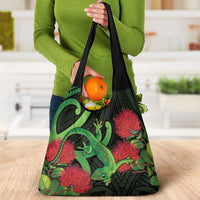 New Zealand Gecko Grocery Bag Aotearoa Maori With Pohutukawa Flowers
