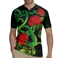 New Zealand Gecko Rugby Jersey Aotearoa Maori With Pohutukawa Flowers LT14 - Polynesian Pride