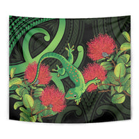 New Zealand Gecko Tapestry Aotearoa Maori With Pohutukawa Flowers LT14 - Polynesian Pride