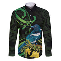 New Zealand Tui Bird Family Matching Off Shoulder Short Dress and Hawaiian Shirt Aotearoa Maori With Kowhai Flowers