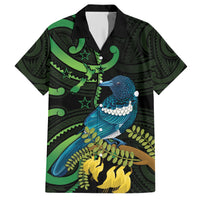 New Zealand Tui Bird Family Matching Short Sleeve Bodycon Dress and Hawaiian Shirt Aotearoa Maori With Kowhai Flowers