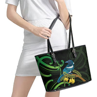 New Zealand Tui Bird Leather Tote Bag Aotearoa Maori With Kowhai Flowers