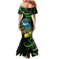 New Zealand Tui Bird Mermaid Dress Aotearoa Maori With Kowhai Flowers LT14 - Polynesian Pride