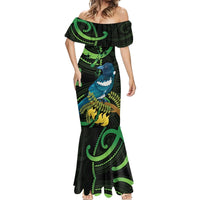 New Zealand Tui Bird Mermaid Dress Aotearoa Maori With Kowhai Flowers LT14 - Polynesian Pride