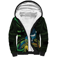 New Zealand Tui Bird Sherpa Hoodie Aotearoa Maori With Kowhai Flowers LT14 Unisex Black - Polynesian Pride