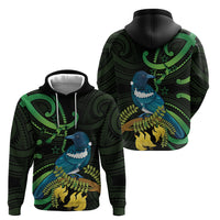 New Zealand Tui Bird Zip Hoodie Aotearoa Maori With Kowhai Flowers