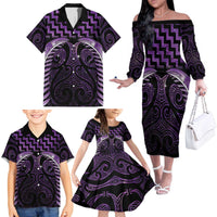 Purple Matariki New Zealand Family Matching Off The Shoulder Long Sleeve Dress and Hawaiian Shirt Maori Poutama Galaxy Vibes