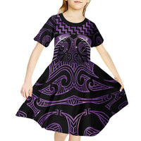 Purple Matariki New Zealand Kid Short Sleeve Dress Maori Poutama Galaxy Vibes