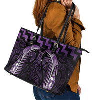 Purple Matariki New Zealand Leather Tote Bag Maori Poutama Galaxy Vibes