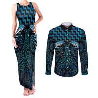 Blue Matariki New Zealand Couples Matching Tank Maxi Dress and Long Sleeve Button Shirt Maori Poutama Galaxy Vibes