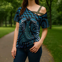 Blue Matariki New Zealand Cross Shoulder Shirt Maori Poutama Galaxy Vibes - Polynesian Pride