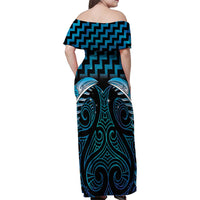 Blue Matariki New Zealand Family Matching Off Shoulder Maxi Dress and Hawaiian Shirt Maori Poutama Galaxy Vibes