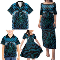 Blue Matariki New Zealand Family Matching Puletasi and Hawaiian Shirt Maori Poutama Galaxy Vibes