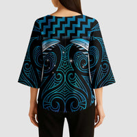 Blue Matariki New Zealand Kimono Sleeve Blouse Maori Poutama Galaxy Vibes - Polynesian Pride