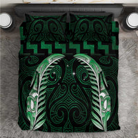 Green Matariki New Zealand Bedding Set Maori Poutama Galaxy Vibes